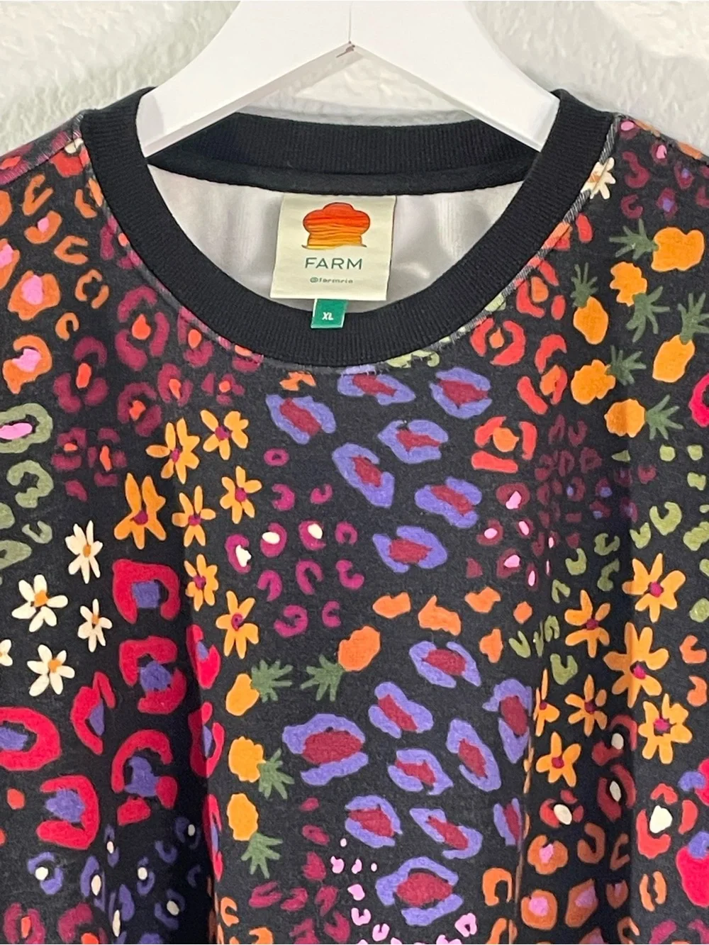 FARM Rio Multicolor Leopard-Print Puff-Sleeve Sweatshirt with Black Trim